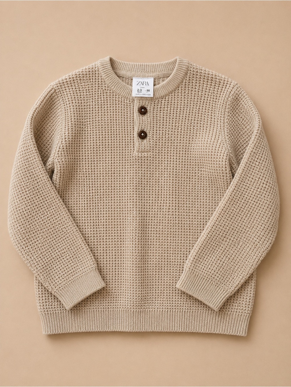 Zara Baby Toddler Knit Henley Sweater 2-3T Oatmeal Beige Textured